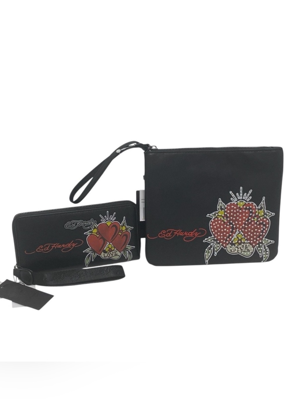 Ed Hardy Long Zip Around Wallet & Cosmetic Bag Set (2) NWT